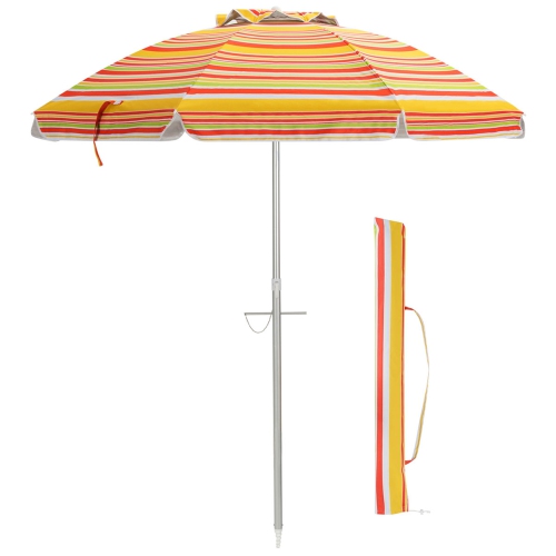 Gymax 6.5Ft Beach Umbrella w/ Tilt Mechanism Sand Anchor Carrying Bag