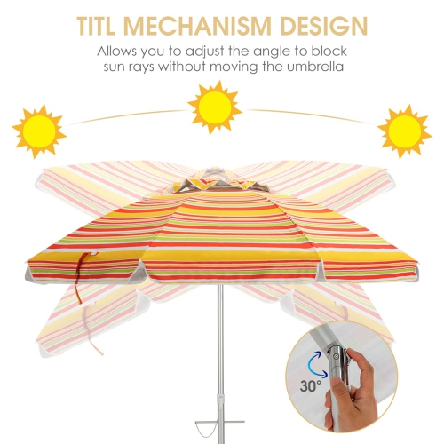 Gymax 6.5Ft Beach Umbrella w/ Tilt Mechanism Sand Anchor Carrying Bag
