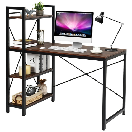 GYMAX  47.5" Computer Desk Writing Desk Study Table Workstation With 4-Tier Shelves