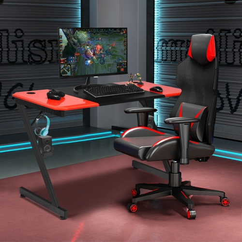 Gymax 47 inch Gaming Desk Z Shape Computer Desk w/ Storage for Cup Headphone Speaker