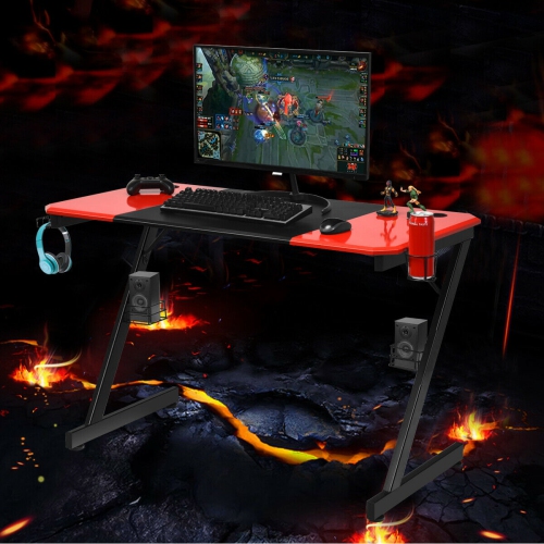 Gymax 47 inch Gaming Desk Z Shape Computer Desk w/ Storage for Cup Headphone Speaker