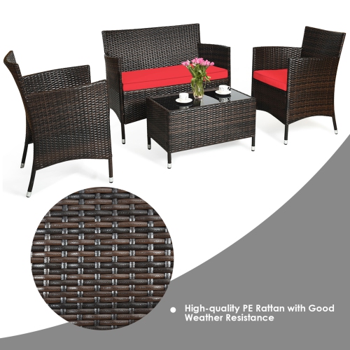 Gymax 8PCS Patio Rattan Conversation Furniture Set Outdoor w/ Cushion