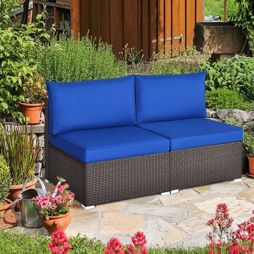 GYMAX  2PCs Patio Sectional Armless Sofas Outdoor Rattan Furniture Set W/ Cushions