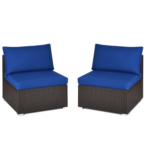 Gymax 2PCS Patio Sectional Armless Sofas Outdoor Rattan Furniture Set w/ Cushions