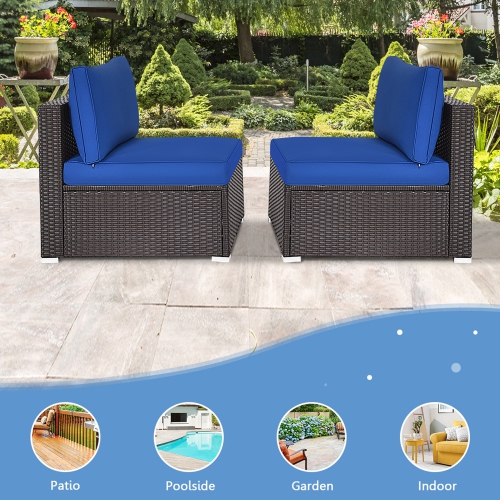 Gymax 2PCS Patio Sectional Armless Sofas Outdoor Rattan Furniture Set w/ Cushions