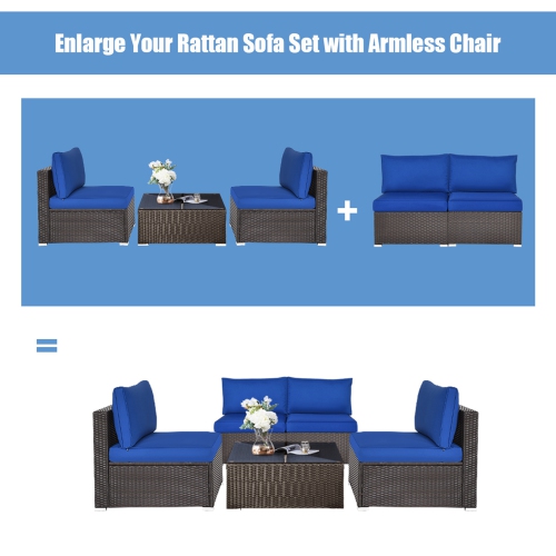 Gymax 2PCS Patio Sectional Armless Sofas Outdoor Rattan Furniture Set w/ Cushions