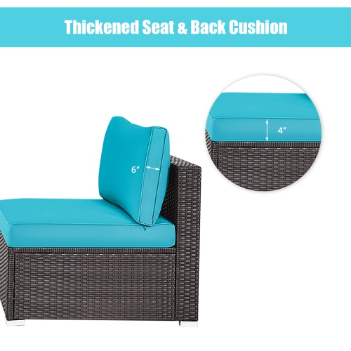 Gymax 2PCS Patio Wicker Rattan Sectional Armless Chair Sofa w/ Turquoise Cushion