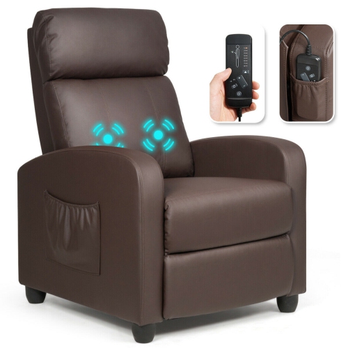 Gymax Massage Recliner Chair Single Sofa PU Leather Padded Seat w/ Footrest