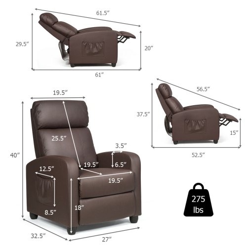 Gymax Massage Recliner Chair Single Sofa PU Leather Padded Seat w/ Footrest