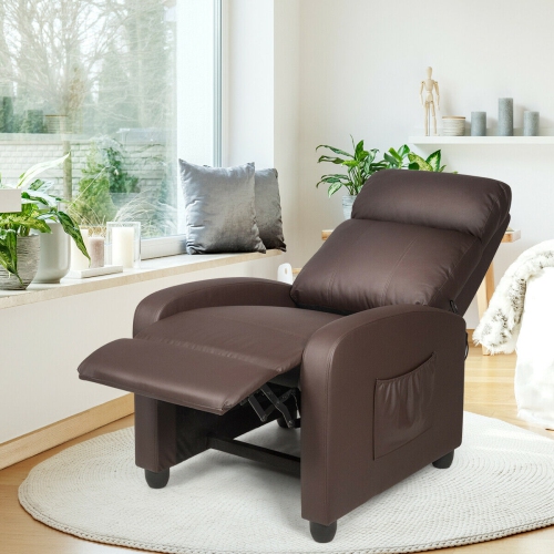 Gymax Massage Recliner Chair Single Sofa PU Leather Padded Seat w/ Footrest