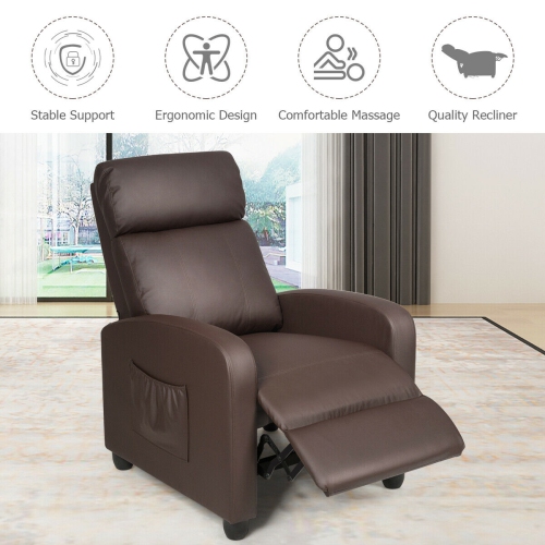 Gymax Massage Recliner Chair Single Sofa PU Leather Padded Seat w/ Footrest