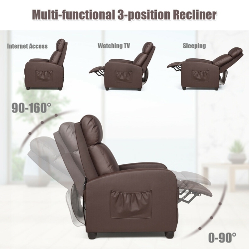 Gymax Massage Recliner Chair Single Sofa PU Leather Padded Seat w/ Footrest