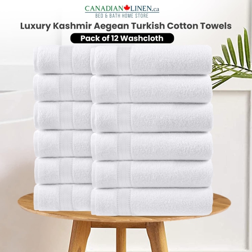 Canadian Linen Luxury – Ensemble de 12 serviettes de bain blanches, 13 x x13 po doux absorbant 500&nbsp;GSM débarbouillettes en coton essuie-tout à