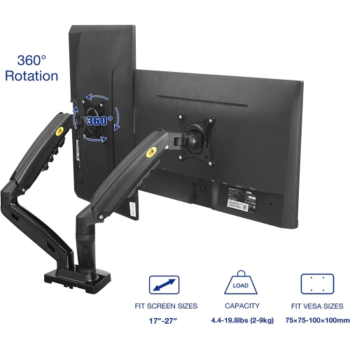 NB Dual Monitor Desk Mount Full Motion Swivel Monitor Stand Arm for Two Screens 17-27 Inch up to 19.8 lbs Each