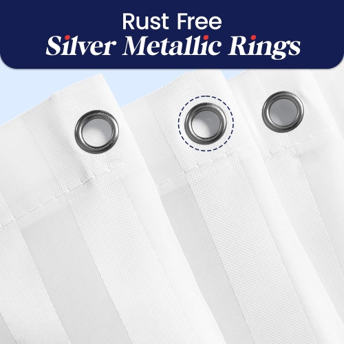 Canadian Linen Shower Curtains with Hooks 72"x72", Mildew Water Resistant Polyester Bathtub C-Clip Magnet Bottom Bath Shower Curtains, White Stripes