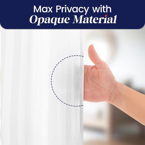 Canadian Linen Shower Curtains with Hooks 72"x72", Mildew Water Resistant Polyester Bathtub C-Clip Magnet Bottom Bath Shower Curtains, White Stripes