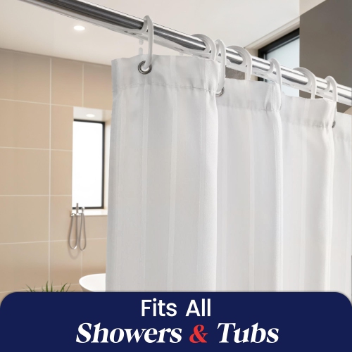 Canadian Linen Shower Curtains with Hooks 72"x72", Mildew Water Resistant Polyester Bathtub C-Clip Magnet Bottom Bath Shower Curtains, White Stripes