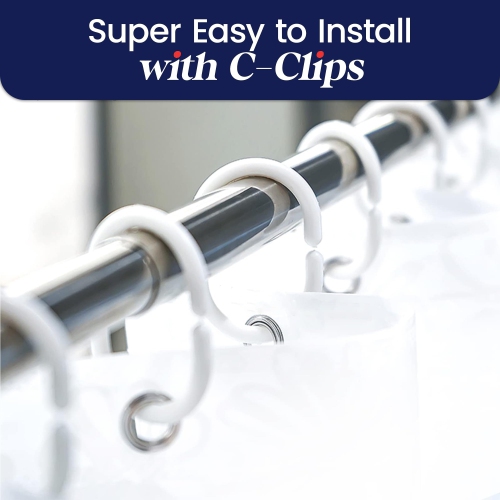 Canadian Linen Shower Curtains with Hooks 72"x72", Mildew Water Resistant Polyester Bathtub C-Clip Magnet Bottom Bath Shower Curtains, White Stripes