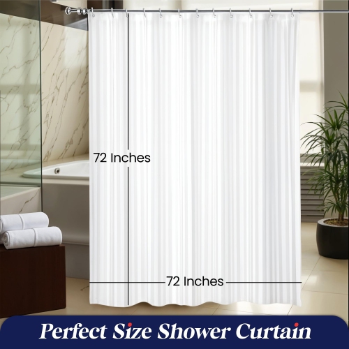 Canadian Linen Shower Curtains with Hooks 72"x72", Mildew Water Resistant Polyester Bathtub C-Clip Magnet Bottom Bath Shower Curtains, White Stripes