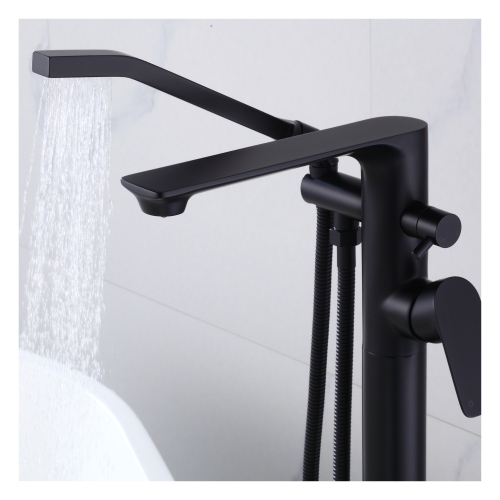 Akuaplus® ELENA Freestanding faucet with diverter and hand shower - matte black