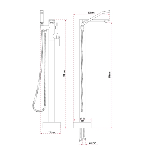 Akuaplus® ELENA Freestanding faucet with diverter and hand shower - matte black