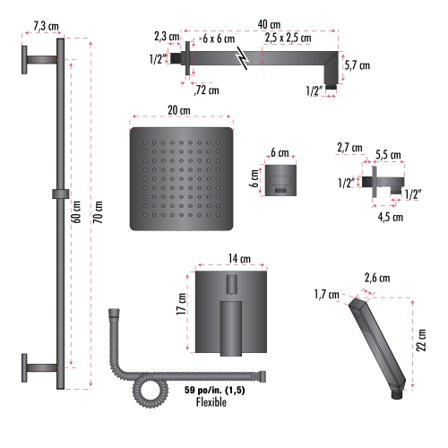 Akuaplus® Irene Shower Faucet with Sliding Rail - matte black