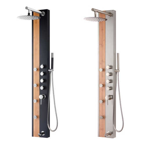 Akuaplus® Nadia Shower Panel - Black Matte and Real Bamboo