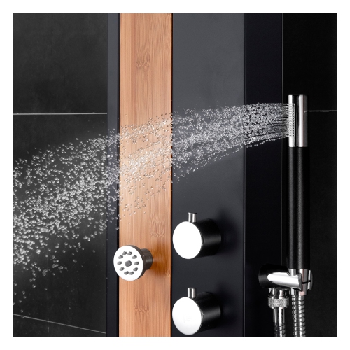 Akuaplus® Nadia Shower Panel - Black Matte and Real Bamboo