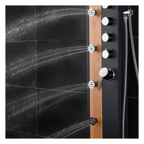 Akuaplus® Nadia Shower Panel - Black Matte and Real Bamboo