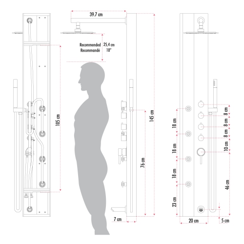 Akuaplus® Nadia Shower Panel - Black Matte and Real Bamboo