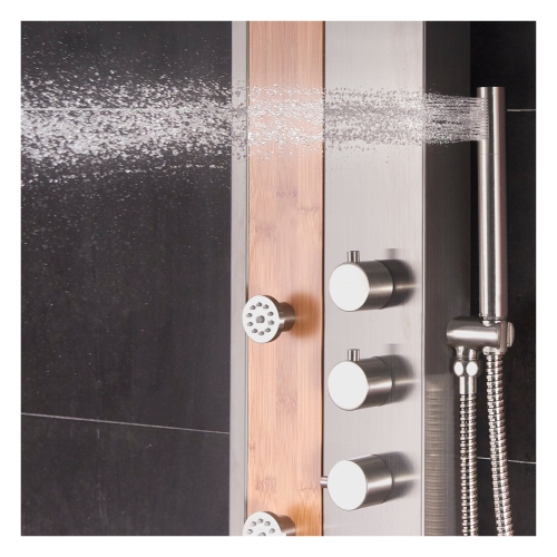 Akuaplus® Nadia Shower Panel - Brushed Nickel and Bamboo