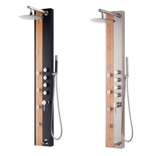 Akuaplus® Nadia Shower Panel - Brushed Nickel and Bamboo