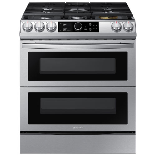 Samsung 30" 6.3 Cu. Ft. Double Oven Slide-In Dual Fuel Air Fry Range - Stainless