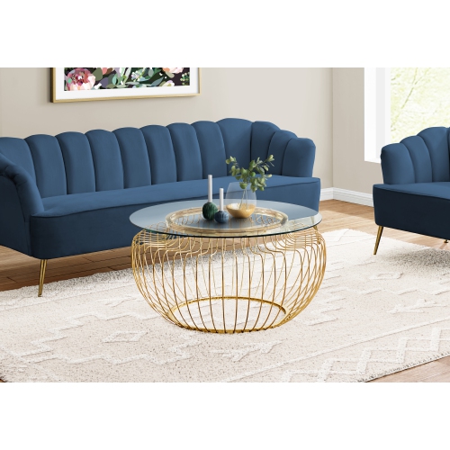 Monarch Specialties I 7825 Coffee Table 36 Dia Gold Metal With Tempered Glass Best Buy Canada