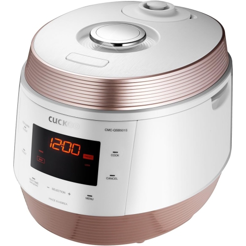 Cuckoo CMC-QSB501S, Q5 Premium 8-en-1 Multi acier inoxydable, Mad, revêtement antiadhésif Q50, DORÉ/BLANC