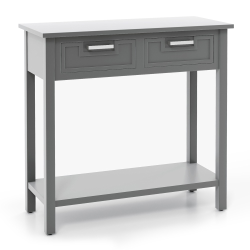 Gymax Narrow Console Table with Drawers Retro Accent Sofa Table w/ Open Storage Grey
