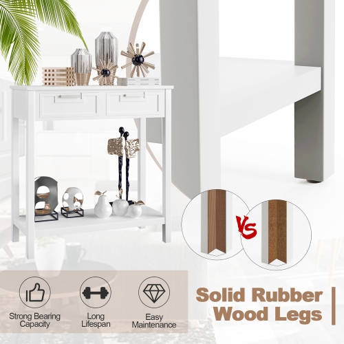 Gymax Narrow Console Table with Drawers Retro Accent Sofa Table w/ Open Storage White