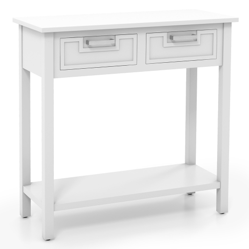 Gymax Narrow Console Table with Drawers Retro Accent Sofa Table w/ Open Storage White