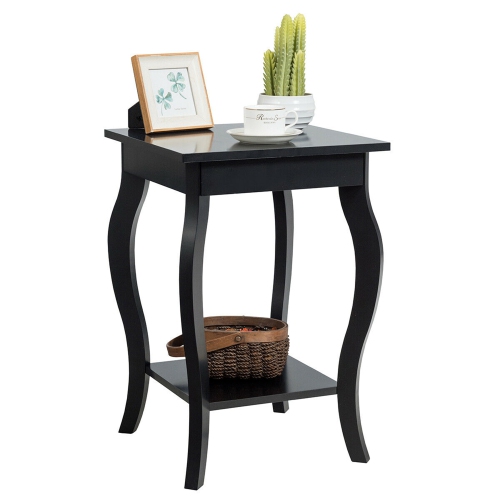 GYMAX  Accent Side Table Sofa End Table Nightstand Coffee Table W/ Storage Shelf In Black