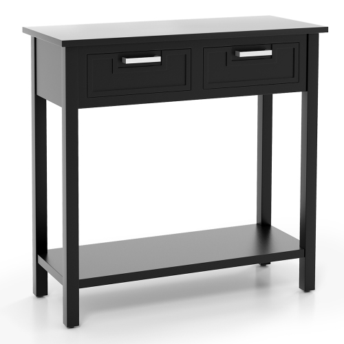 Gymax Narrow Console Table with Drawers Retro Accent Sofa Table w/ Open Storage Black