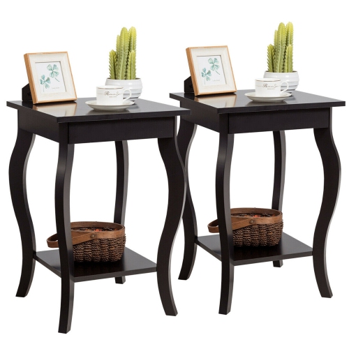 GYMAX  Set Of 2 Accent Side Table Sofa End Table Nightstand Coffee Table W/ Shelf In Brown