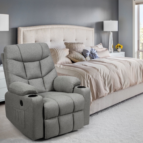 Gymax Power Lift Massage Recliner Fabric Sofa Chair w/ Remote Control