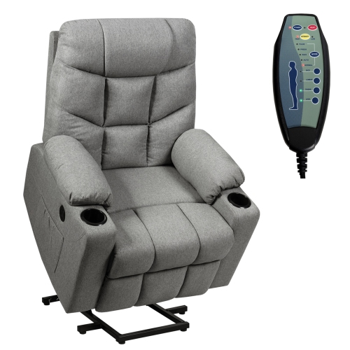Gymax Power Lift Massage Recliner Fabric Sofa Chair w/ Remote Control
