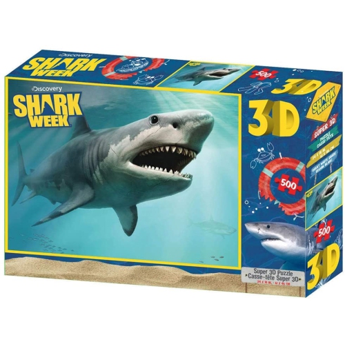 PUZZLE  Jigsaw 3D Discovery Shark Week 24 Inch By 18 Inch 500 Piece - Open Jaws Shark