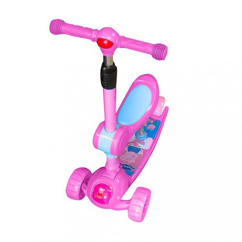 2-in-1 Kids 3-Wheel Tilt and Turn Kick Scooter with Foldable Seat, Adjustable Handle, LED Flashing Wheels(Pink)