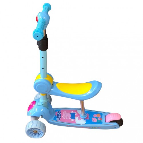 2-in-1 Kids 3-Wheel Tilt and Turn Kick Scooter with Foldable Seat, Adjustable Handle, LED Flashing Wheels(Blue)