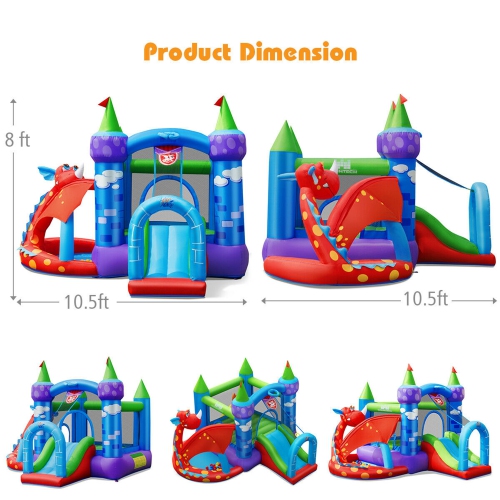Gymax Kids Inflatable Bounce House Dragon Jumping Slide Bouncer Castle W/ 750W Blower