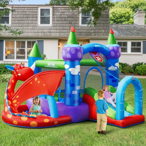 Gymax Kids Inflatable Bounce House Dragon Jumping Slide Bouncer Castle W/ 750W Blower