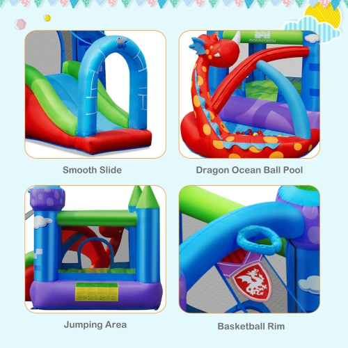 Gymax Kids Inflatable Bounce House Dragon Jumping Slide Bouncer Castle W/ 750W Blower