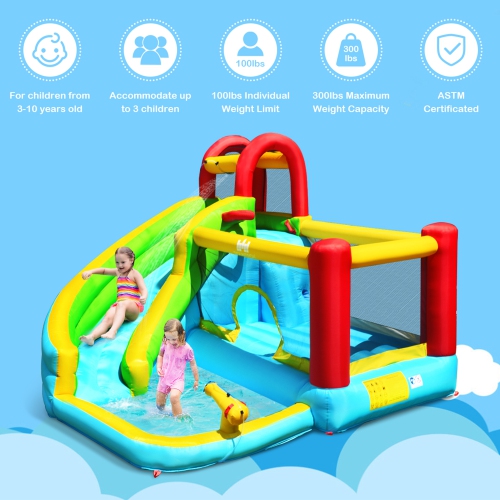 Gymax Inflatable Kids Water Slide Jumper Bounce House Splash Water Pool Without Blower